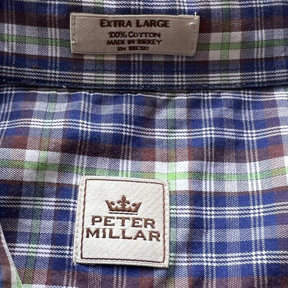 Peter Millar Blue & Green Plaid Button-Up 100% Cotton Shirt Mens Size XL - Picture 4 of 10